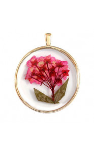 Pendant with dried flowers 35mm - Gold-pink green